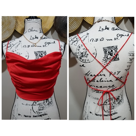 SHEIN Tops - SHEIN Red Satin Backless Crop Top, SIZE S.